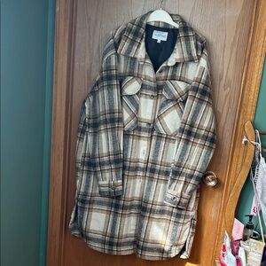 mySTYLE Plaid Shacket in Cream and Brown